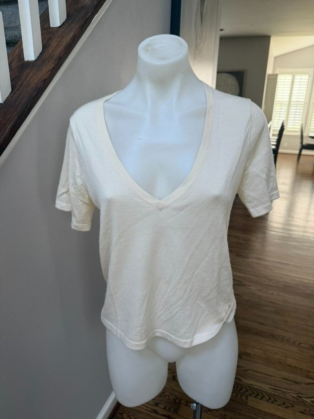 Naked Cashmere Beige V Neck Short Sleeve Sweater Size XS